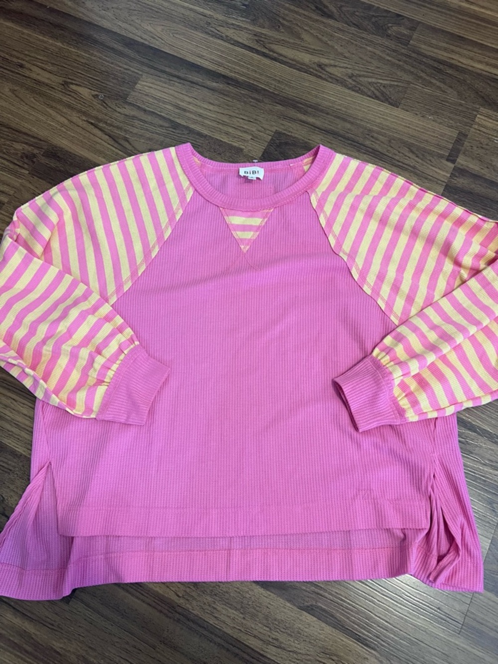 BiBi Pink & Yellow Stripe Raglan Sweatshirt